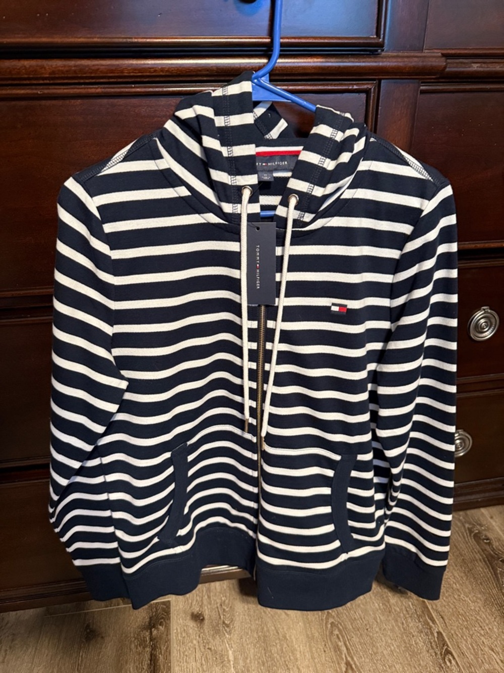 Tommy Hilfiger Navy & White Striped Hoodie Jacket